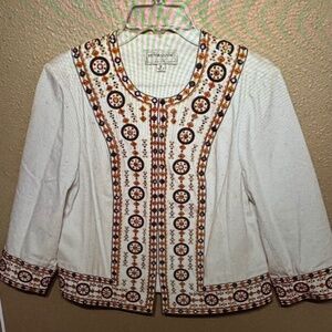 Victor Costa Embroidered Jacket Off-White Embroidered w/Sequins